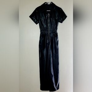 WeWoreWhat Jumpsuit Womens XS Flight Suit Faux Leather Black Short Sleeve